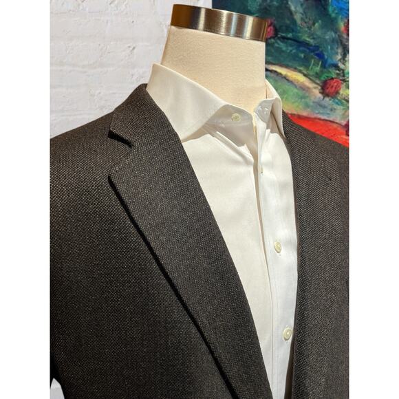 Burberry London Mens 46L Brown Blue Hopsack Basket Weave Blazer Sport Jacket - Picture 4 of 15